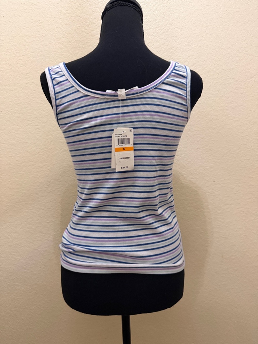 Hippie Rose Striped Ribbed Tank - Blue, White & Lavender - Picture 2 of 4